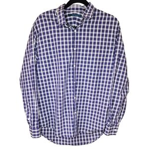 Perry Ellis Purple Plaid Button Down Shirt L 100% Cotton